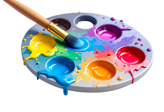 Colorful Paint Palette with Brush Artistic Creative Visual Bright Colors