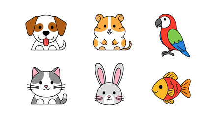Cartoon animal collection illustrations various pets on white background design