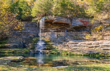 Sunny view of the beautiful autumn landscape in Dogwood Canyon Nature Park