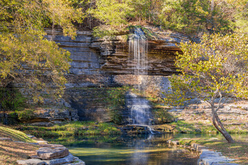 Sunny view of the beautiful autumn landscape in Dogwood Canyon Nature Park