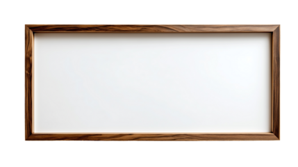 Elegant rectangular wooden frame designed to showcase cherished memories or artwork, featuring a pristine white space ready for creativity on transparent background.