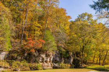 Sunny view of the beautiful autumn landscape in Dogwood Canyon Nature Park