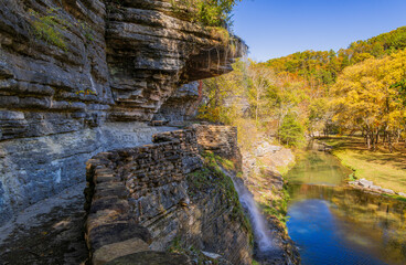 Sunny view of the beautiful autumn landscape in Dogwood Canyon Nature Park