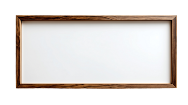 Elegant rectangular wooden frame designed to showcase cherished memories or artwork, featuring a pristine white space ready for creativity on transparent background.