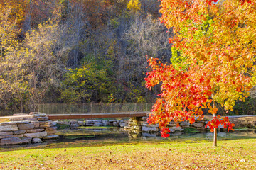 Sunny view of the beautiful autumn landscape in Dogwood Canyon Nature Park
