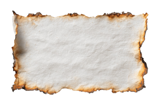 Aged Manuscript with Burnt Edges Highlighting Unique Textures and Imperfections for Creative Design Uses on Transparent Background