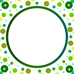 Circular Frame with Dark Green Border and Scattered Dots in Green and Yellow for a Playful, Festive, and Minimalist Decorative Design
