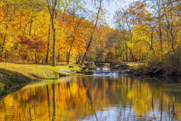Sunny view of the beautiful autumn landscape in Dogwood Canyon Nature Park