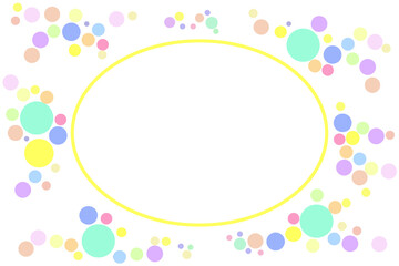 Oval Frame with Thin Yellow Border and Pastel Circle Clusters in Green, Blue, Pink, Yellow, Purple, and Orange for a Playful, Festive, and Minimalist Decorative Design