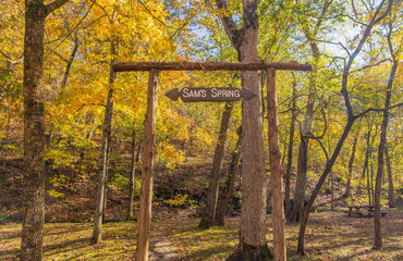 Sunny view of the beautiful autumn landscape in Dogwood Canyon Nature Park