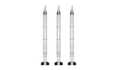 3D industrial cruise ballistic missile set. Realistic strategic weapons art. War technology. Aircraft military bomb. Vector