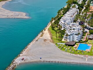 aerial view of Estuario de Río Guadiaro and the Río Guadiaro near Sotogrande at the Mediterranean Sea, Cadiz, Costa del Sol, Andalusia, Spain © keBu.Medien