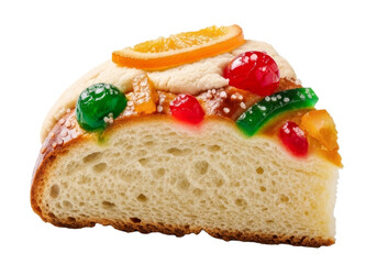 Slice of Traditional Rosca de Reyes Bread with Candied Fruit