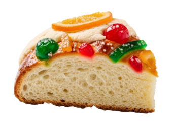 Slice of Traditional Rosca de Reyes Bread with Candied Fruit