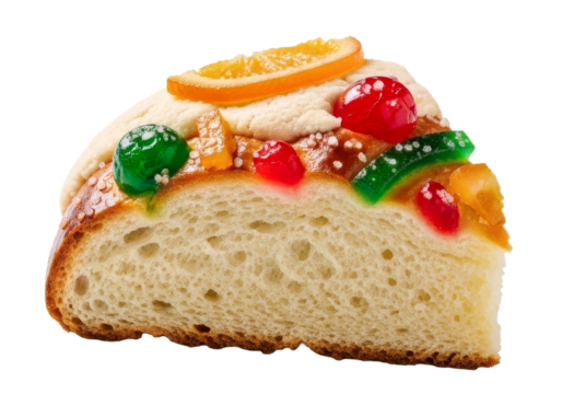Slice of Traditional Rosca de Reyes Bread with Candied Fruit