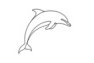 Dolphin jumping continuous line drawing. Minimalist ocean animal single line art design on transparent background