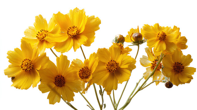 Coreopsis tinctoria yellow flowers isolated on a white background premium (plains coreopsis, garden, golden tickseed, or calliopsis) Stock Illustration