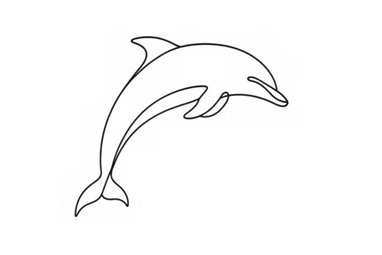 Dolphin jumping continuous line drawing. Minimalist ocean animal single line art design on transparent background