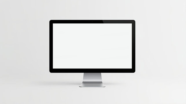 A sleek computer monitor with a blank white screen centered on a light gray background. The design is minimalist, conveying a modern, clean feel generative ai