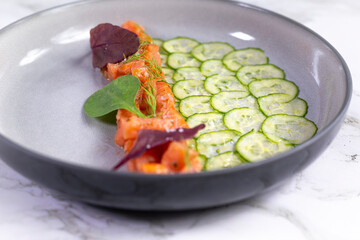 Salmon tartar with cucumber