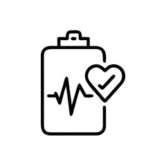 A heart icon with a checkmark on a medical record, illustrating health, wellness, and medical report 