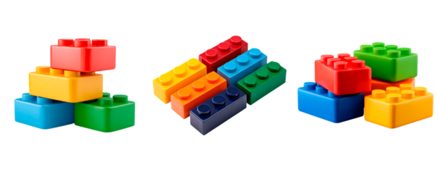 Colorful building blocks for creative play and educational activities on transparent background