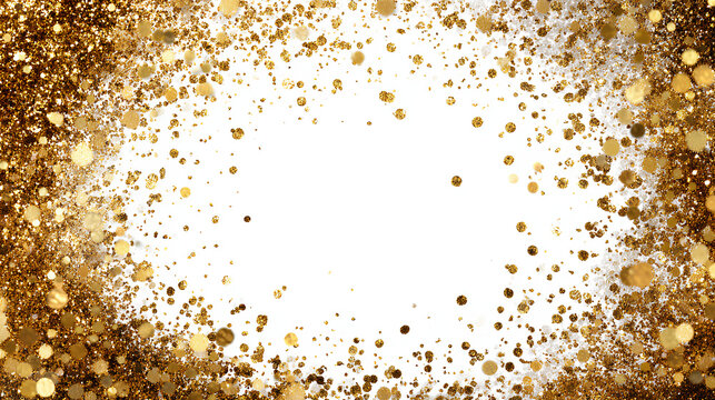 Elegant gold glitter frame made of scattered sparkling dots. Decorative festive border with shimmering golden splashes Stock Vector