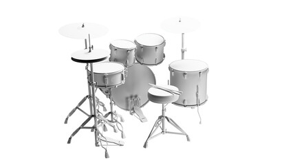 Drum kit mockup. Drum kit in black and white. Drum kit without color. Model of a musical instrument. Musical instrument mockup.