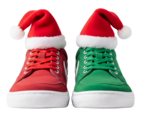 Pair of Red and Green Sneakers with Small Santa Claus Hats