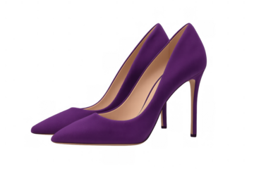 Purple suede high heel pumps for women, elegant fashion footwear, glamorous party style, transparent background