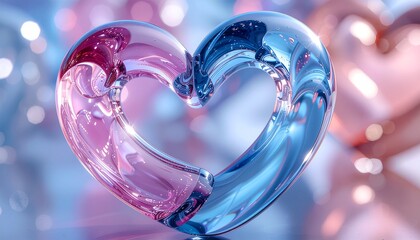 Szklane serce w kolorach różu i niebieskiego
