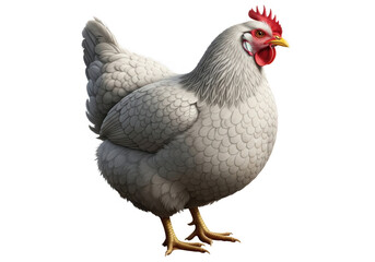 Fototapeta premium Close up of a domestic white chicken. A white chicken standing in a side view isolated on a transparent background