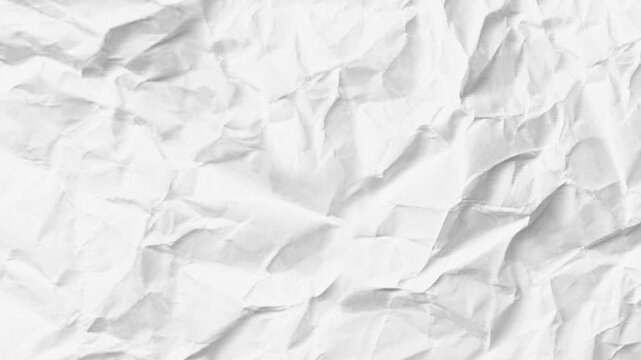 Crumpled paper texture animation. Seamless video of crushed blank white page. Back to school study background motion graphic. Vintage business idea design.