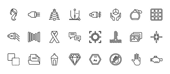 24 set of outline web shapes icons such as high beam, fog light, multiple line, foto, big diamond vector thin icons for report, presentation, diagram, web design, mobile app