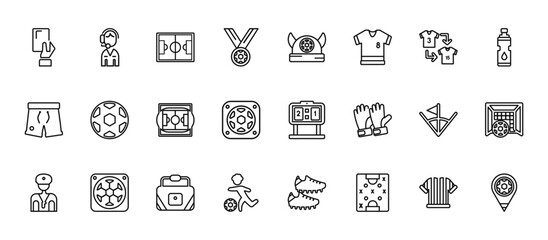 24 set of outline web football icons such as commentator, hat, soccer ball, corner, player vector thin icons for report, presentation, diagram, web design, mobile app