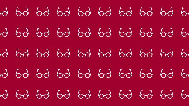 Repeating eyeglasses pattern on red background, perfect for optometrist websites, visionrelated designs, fashion blogs, and branding materials.