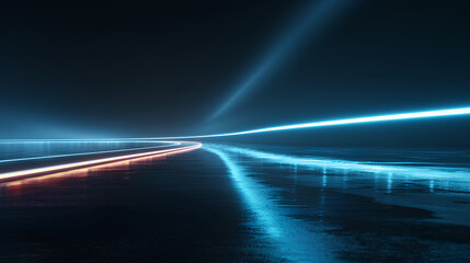 Glow and shine on light road, futuristic background with bright line