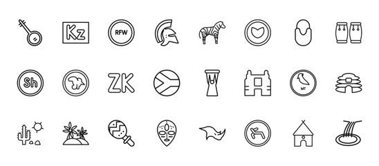 24 set of outline web africa icons such as angolan kwanza, zebra, malawian kwacha, mozambican metical, african vector thin icons for report, presentation, diagram, web design, mobile app