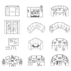 Naklejka premium office pod layout schematic design concepts depicting modern workplace privacy collaboration and agile workspaces for business and corporate presentations