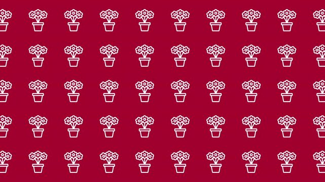 Repeating pattern of white potted flowers on maroon backdrop. Ideal for backgrounds, wallpapers, textile prints, and floralthemed designs.