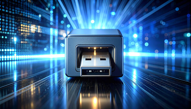 USB Connector Data Transfer: a modern representation of seamless information exchange, embodying the core of connectivity in a digital era.  - Powered by Adobe
