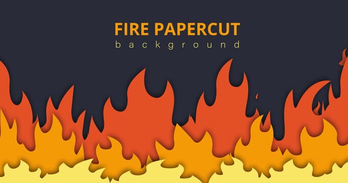 Papercut fire background. Moving banner with bright flames. Fire, bonfire and burn. Dangerous natural phenomenon. Design for game. Flat graphic animated cartoon in paper cut style