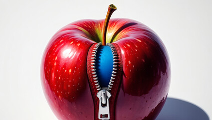 abstract composition of an apple with an unzipped zipper