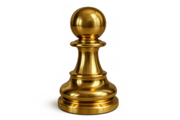 Golden pawn chess piece symbolizing strategy, power, and competition, isolated on transparent background