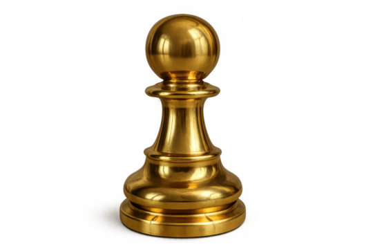 Golden pawn chess piece symbolizing strategy, power, and competition, isolated on transparent background - Powered by Adobe