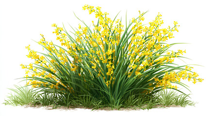 grass Lomandra confertifolia Little Con Mat Rush clumping plant with yellow flowers isolated premium foreground grass Stock Illustration