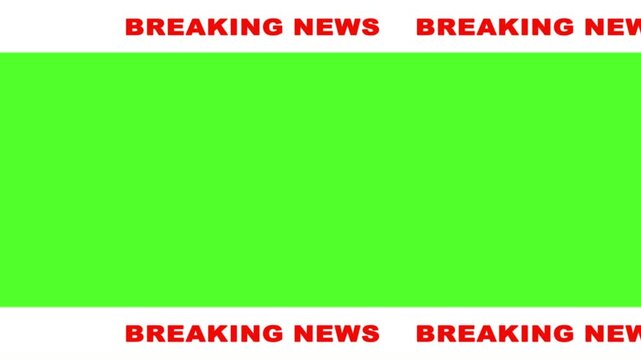 Breaking news lower third green screen overlay. TV broadcast style animated L3rd chyron template for live updates & news reports. 4K loop background.