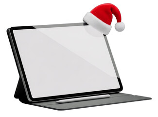 Digital Tablet Mockup with a Blank Screen and Santa Hat