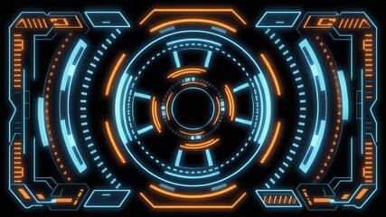 Advanced digital head-up display with glowing neon elements, depicting a futuristic user interface for data visualization and virtual reality in a high-tech sci-fi context - Powered by Adobe