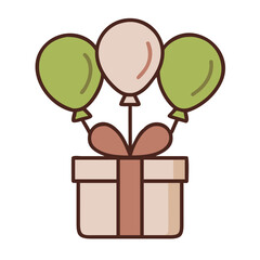 Gift box with balloons vector isolated on white background